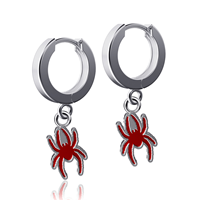 Dayna Designs Sterling Silver Hoop with Drop Earrings with Red Mascot