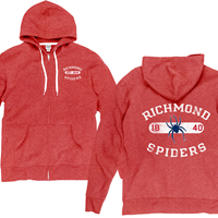 Blue 84 Full Zip Hoodie with Richmond EST 1840 Spiders Front and Back in Heathered Red